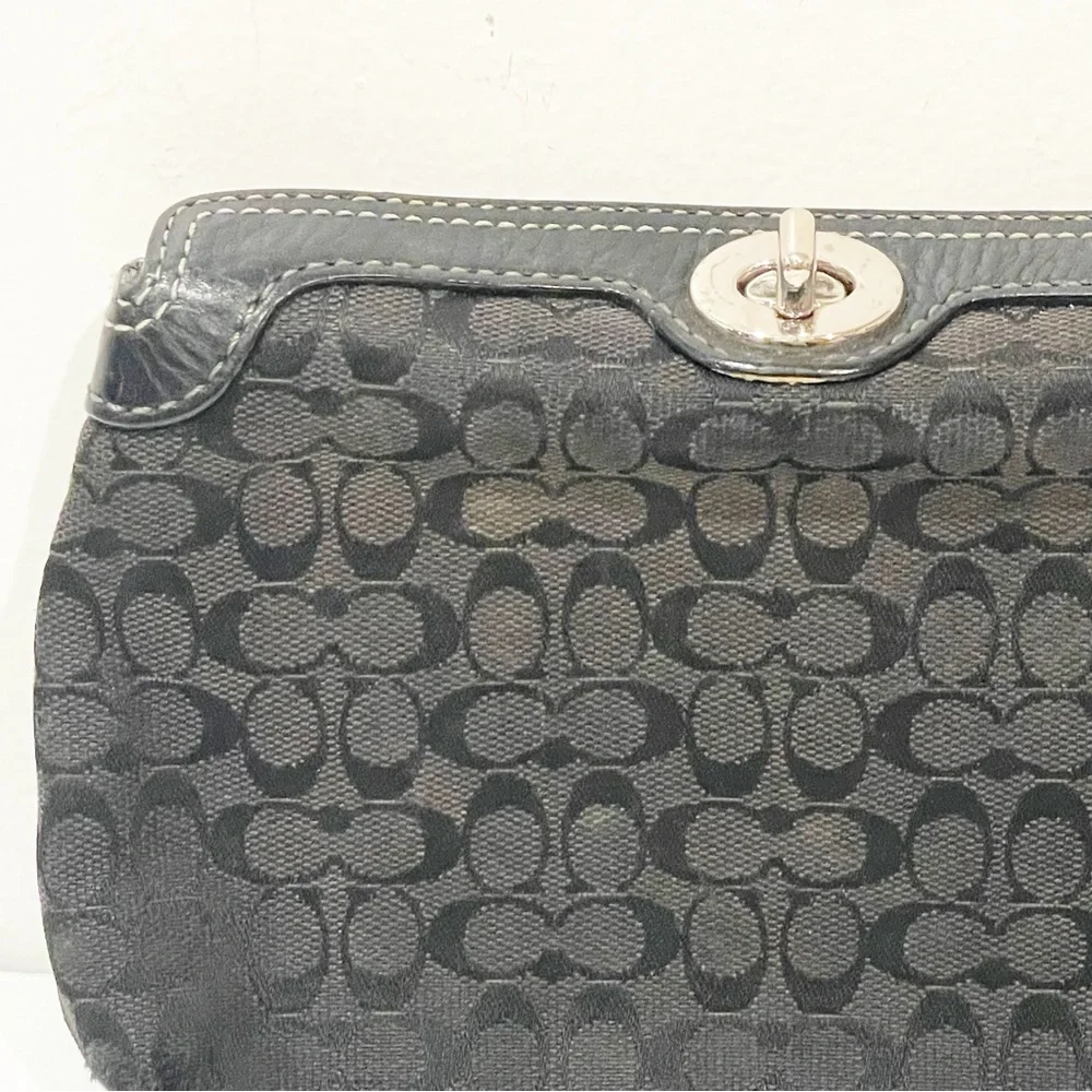 Classic Coach Wristlet Bag in Signature Canvas with Patent Leather Accents - Picture 2 of 5